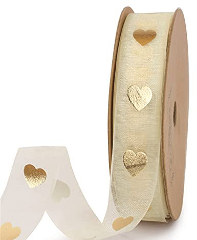 Holijolly 16mm Gold Herzband - Schneegarn Material für Handwerk, Geschenkverpackung, Geburtstagsparty Dekoration, Haarschleifen - 16mm x 9m