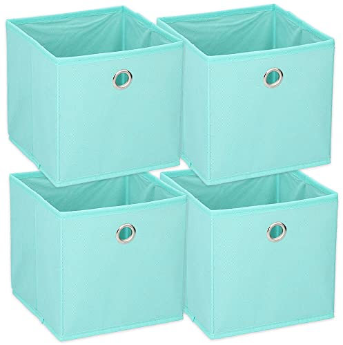 Murago - 4er Set Faltbox ca. 20x20x20 cm Türkis - Aufbewahrungsboxen Klappbox faltbar Mint Körbe Einschub Korb Stoff Regalkorb Organizer