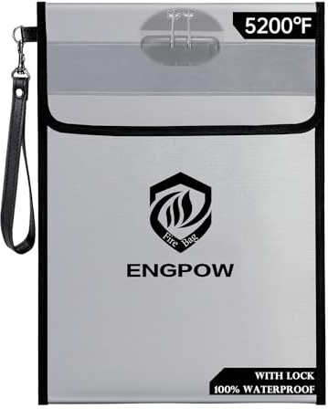 ENGPOW Fireproof Document Bag with Lock (5200℉),15”x 11” Fireproof Money Pouch with Zipper, Fireproof File Safe Storage Organizer Holder for Valuables,Cash,A4 Legal Important Documents and More