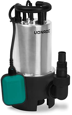 VONROC Tauchpumpe Schmutzwasserpumpe - Wasserpumpe für Schmutzwasser Keller - Flachsaugend - Gartenpumpe für sauberes Wasser mit integriertem Schwimmer (850W - 14000l/h)