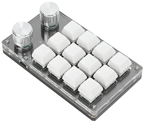 Yctze One Handed Macro Mechanical Keyboard, 12-Key Gaming Keypad Programming Micro, Fully Programmable Keys and 2 Knob, DIY Mechanical Keyboard for Game(Black White)
