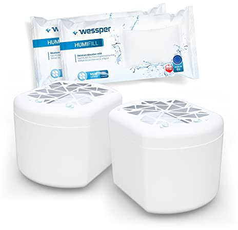 Wessper WES101 Lot de 2 déshumidificateurs d'humidité avec recharge de granulés, rechargeables, réduit les moisissures et les odeurs (blanc)