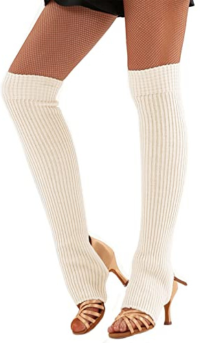 JK Home Guêtres en Tricot Femme Fille Chauffe-jambes pour Ballet Danse Fitness Yoga Jambière Chaussette Ouverture Verticale Crème Blanc
