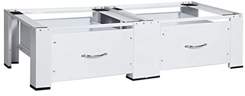 Tidyard Untergestell für Wasch- und Trockenmaschine mit Schubladen Doppeluntergestell Waschmaschinen-Unterschrank Waschmaschinensockel Podest als Unterbau auch für Trockner, Kühlschrank,Weiß
