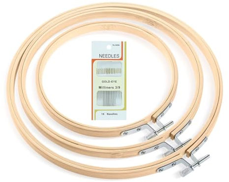 Runder Stickrahmen Set, Stickrahmen, 3 Stück Einstellbar Kreuzstich Ring, Stickrahmen 20 cm, Stickrahmen Groß, Größen Runder Stickrahmen Set, Kreuzstich Ring, Bambus Stickrahmen, mit 16 Nähnadel