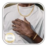 LOLIAS Gold Chain Men 5/9mm Width, 18 20 22 Length, Gold Tone 316L Stainless Steel Mens Chain Necklace Bracelet For Boy Hip Hop Gold Necklace Men's Jewellery