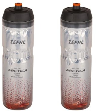 ZEFAL Pack Arctica 75 - Lote de 2 bidones para bicicleta 750ml - Bidon Ciclismo Isotermico - Inodoro e impermeable, botella deportiva sin BPA, Plata/Naranja, 2 x 750ml