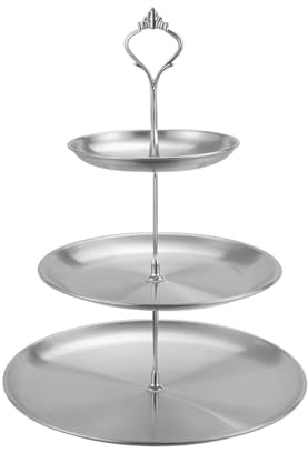 DTSFHTDAL Stainless Steel 3 Tier Cupcake Stand, Tiered Trays Three Layer Cake Stand 3 Tier Serving Tray Platters for Pastry Dessert Candy Fruit Tea Party Wedding Platter (Silver)