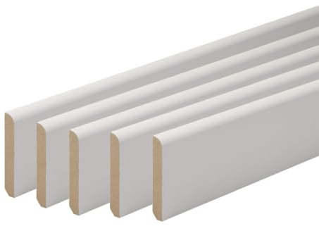 MadeInNature, battiscopa in legno bianco pre-verniciata, fabbricata in Francia, finitura arrotondata, altezza 7 cm, lunghezza a scelta (50 ml)