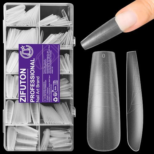 ZIFUTON 288 Pièces Capsule Americaine Ongle X Coffin Long Faux Ongle, 12 Tailles Couverture, Faux ongles capsule, Semi Givré, Avec Valise De Rangement - IdéAl Pour Les Femmes, Salons Et DéButants