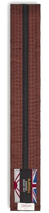 Playwell kampsport bomullsfärgat bälte med svart randigt graderingsbälte - (Karate, Judo Taekwondo), Brunt bälte med svart rand, 300cm
