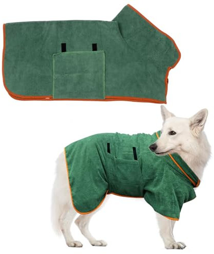 Editbar Hunde Bademantel, Schnelltrocknender und Saugfähiger Hundebademantel für Katzen und Hunde, Haustierhandtuch für Zuhause, Mit Verstellbarer Klettverschluss Für Mittlere Hunde (M, Grün)