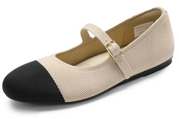 DREAM PAIRS Women's Mary Jane Ballet Flat Shoes Dressy Foldable Knit Flats with Arch Support Comfortable for Casual Work Office,Size 8.5,Nude/Black,DWUMFA2519