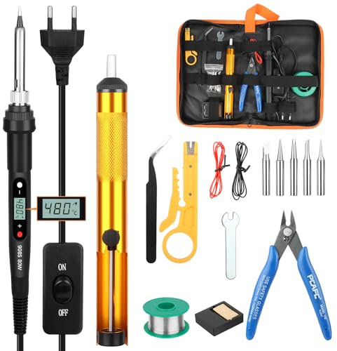 VFANDV Lötkolben-Set, 60 W, mit 5 austauschbaren Spitzen, einstellbare Temperatur, digitales Multimeter, Lötkolbenhalterung