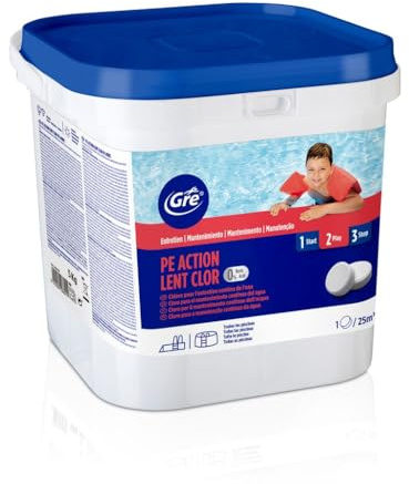 Gre - 76005NB Tabletas de Cloro Lento para Piscinas 5 kg (Tabletas de 250g), Desinfección Continua y Mantenimiento del Agua, Fórmula 0% Ácido Bórico