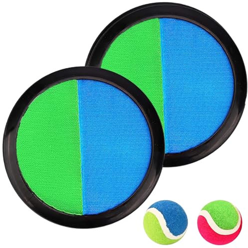 Klettballspiel Klettball Set mit 2 Blau Fangscheiben 2 Klettbälle, Ballspiele Klettspiel für Draußen, Kinder - Wurf spieleund Fangspiel Strandspiele Kinder für Garten, Party, Outdoor
