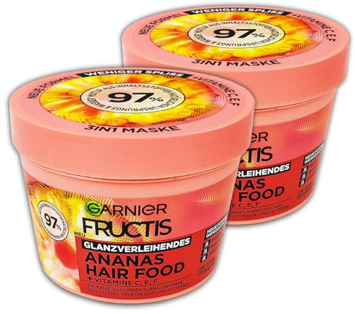 2 er Pack Garnier Fructis Haarkur Ananas Hair Food 3in1 Maske Glanzloses Haar 2 x 400 ml