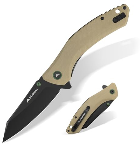 FLISSA Navaja Plegable EDC con Mango G10, Navaja de Bolsillo de Acero 14C28N con Recubrimiento de Titanio Negro, Cuchillo de Exterior con Clip para Cinturón, para Camping, Senderismo, Aventura y Viaje