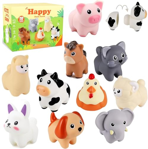 Bacxzomx Giocattoli Montessori per Bambini 1 2 3 Anni, Fattoria Animali Bambini, Giocattolo Sensoriale e di Apprendimento Motorio, Set Selezione Colori e Impilabile, Regalo per Natale e Compleanno