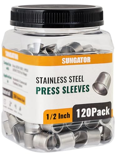 120 Pack 1/2 Pex Stainless Steel Press Sleeves, SUNGATOR 1/2'' Press Sleeves for 1/2 Inch Pex Pipe, Brass or Poly PPSU Pex Fittings
