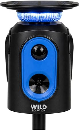 WILD SOLUTION Repellente Gatti ad Ultrasuoni per Esterni, 3 Altoparlanti con Luci LED, Protezione a 360 Gradi, Dissuasore per Animali Selvatici