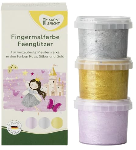 Grünspecht 698-V2 - Set di colori per dita per bambini, 3 x 90 g, senza sostanze nocive, vegano, solubile in acqua, colori cremosi per fai da te, rosa, argento, oro (698-V2)