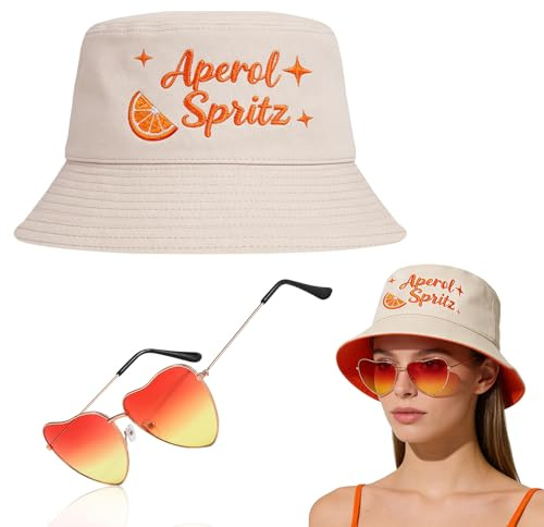 Trukafie Aperol Fiskarhatt Fiskarhatt Aperol Spritz Present Retro Orange Glasögon i Hjärtform för Karneval Kostym Cosplay Festtillbehör Sommar Outdoor Sporthatt Dam Herr Unisex