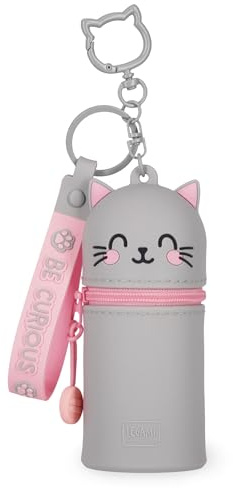 Legami - Portamonete con Portachiavi Mini Kawaii, Tema Kitty, con Anello a Spirale, Moschettone e Laccio da Polso, in Silicone, 5 x 12 x 5 cm