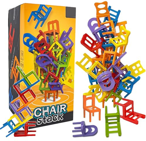 Puhzamey Juego de 42 sillas apilables, mini bloques de equilibrio para sillas apilables, juego de apilamiento de equilibrio para niños para fiestas y cumpleaños, juego de apilamiento de silla en silla