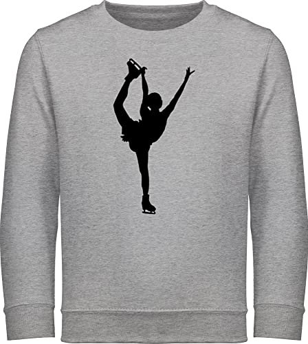 Sweatshirt Kinder Pullover für Jungen Mädchen - Sport Kleidung - Eiskunstläuferin Einzellaufen - 140 (9/11 Jahre) - Grau meliert - 25. geburtstag eislauf reitpullover iceskate pulli eislaufen