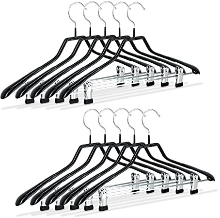 Relaxdays Pack de 40 Perchas Ropa Antideslizantes con Pinzas, Metal y PVC, Negro, 42 cm