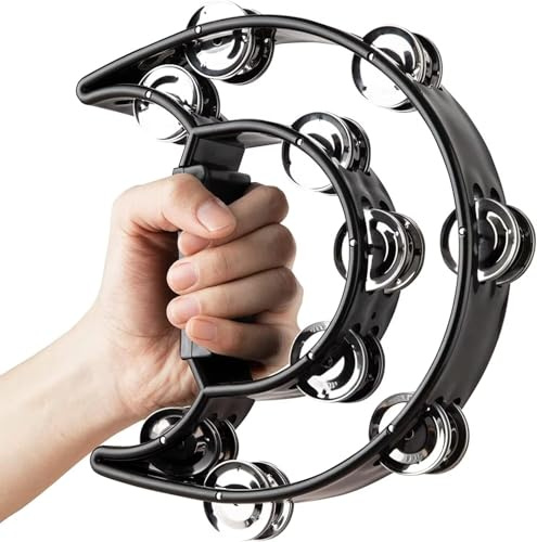 Norhogo Dubbelknäppt tamburin, musikalisk slagverk tamburin, metallskallra för barn, musikinstrument, 20 tefat, svart