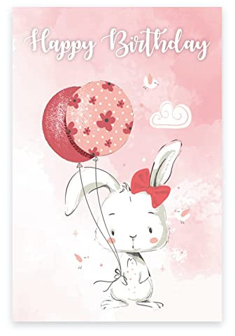 Handarbeit - Lieblingsladen 1 Premium Geburtstagskarte Happy Birthday 18x12cm mit weißem Umschlag, Tiermotiv Hase Karte zum Geburtstag Glückwunschkarte Alles Gute Happy-Birthday-Karte