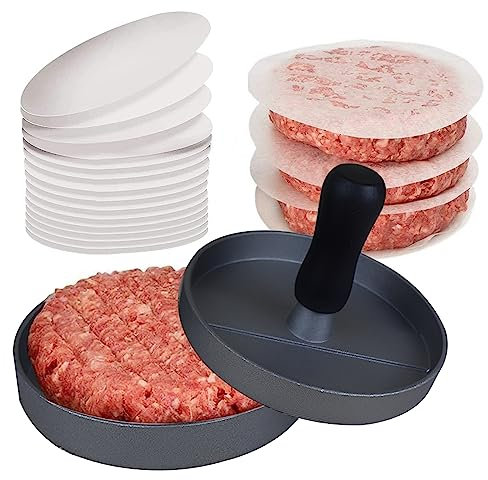 Pressa per hamburger con 100 fogli di carta cerata, antiaderenti, per hamburger, barbecue, forno, hamburger ripieni, hamburger di manzo