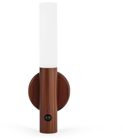 LANDGOO LED Magnetic Wall Sconces Lights Automatic Motion Sensor Wireless Wall Mounted Lamp Rechargeable Battery Operated Indoor 360° Rotation for Bedroom Living Room (Black Walnut Wood 1PC)