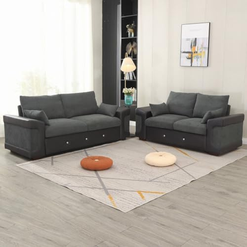 Panana Large Fabric sofas - 3 & 2 seater sofa settee- 3 seater and 2 seater Sofa sets For Living Room, Dark Grey