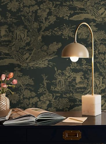 CiCiwind Peel and Stick Wallpaper Vintage Wallpaper Toile Contact Paper Black and Brown Wall Paper Removable Self-Adhesive for Bedroom Bathroom 16In×78.7In