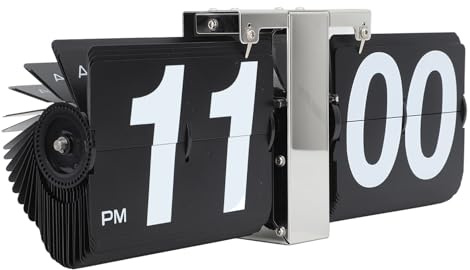 Horloge de Bureau à Rabat 12 Heures Horloge Mécanique Automatique à Bascule Minimaliste Rétro Flip Clock Horloge Numérique Rabattable pour Salon, Café, Bureau (Black)