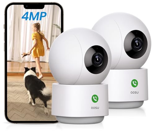 aosu 4MP Security Camera Indoor, 2.5K Baby Monitor Pet Camera 360° for Home Security, WiFi Camera with 5/2.4 GHz Wi-Fi, One-Touch Call, Smart Motion Tracking, IR Night Vision, Compatible with Alexa