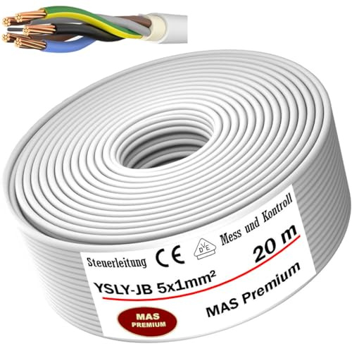 MAS Premium 5–250 m YSLY-JB 5 x 1 mm² flexibel kontrollkabel, grå, kabel, mät-, kontroll- och kontrollkabel, för verktygsmaskiner, kontrollkabel, e-bil, laddningsbox, anslutning till laddningsstation