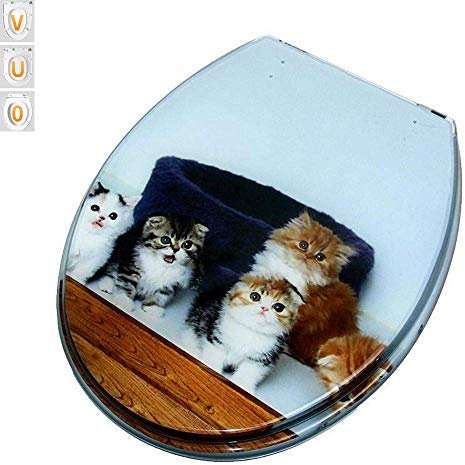 BGFYUSF Toilettendeckel, Farbiger Katzen-/Tier-Toilettensitz, Absenkautomatik, Kunstharz-Toilettenbezug mit Schnellverschluss für Familienbadezimmer (OUV-Typ, universell)