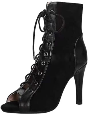 Leichtrit Cordones Baile Botines,Botines Punta Abierta con Cordones,Botas De Baile Latino Mujer,Flexible Y Liviano,Puede Aliviar Mejor La PresióN Corporal,para Bailes De Interior,Fiestas,Etc