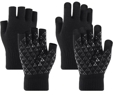 TYFGRT 1 Par De Guantes Sin Dedos Y 1 Par De Guantes Para Pantalla Táctil, Guantes Resistentes Al Calor Y Al Frío, Guantes De Punto Antideslizantes, Guantes Suaves, Equipo Para Exteriores