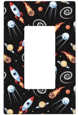 Space rocket B Wall Plate Covers, 1- Gang Wall Plates Standard Size 4.4 x 2.7, Decorative Light Switch Cover Plate Outlet Covers, Polycarbonate Thermoplastic