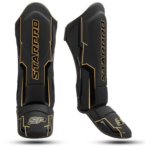 Starpro Espinilleras de Piel Sintética para Muay Thai MMA y Kickboxing Ligeras Duraderas Protección Completa de Piernas