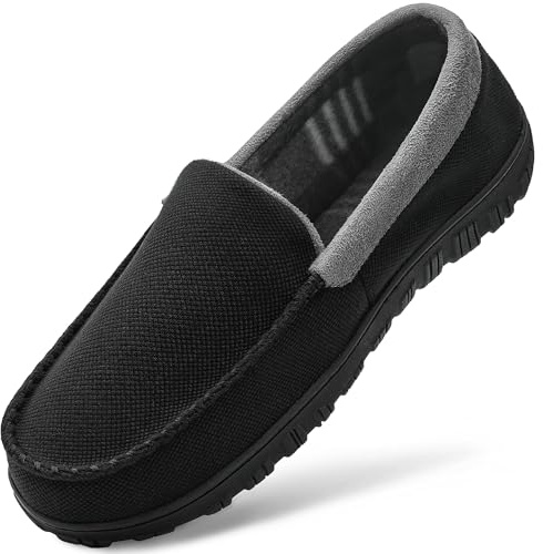MIXIN Mens Slippers Cozy Moccasin House Slippers Anti-Skid Slip On Indoor Outdoor with Comfy Memory Foam Black Size 11