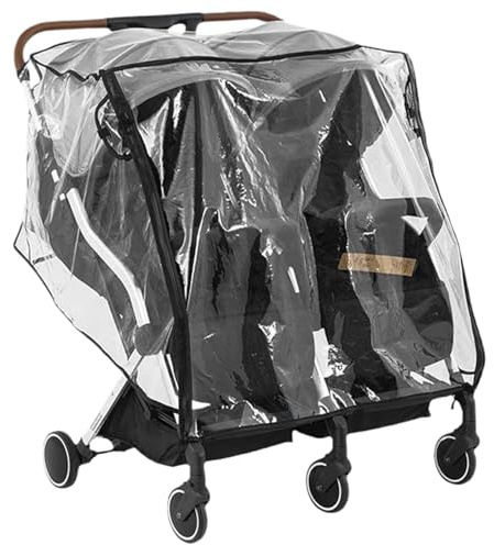 Funda de lluvia para cochecito doble universal transparente resistente a la lluvia con cremallera para gemelos.