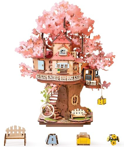 ROBOTIME Puzzle 3D in Legno Sakura Tree House, Modellino da Costruire per Adulti, Decorazione per la Casa, Idea Regalo per Adulti e Adolescenti