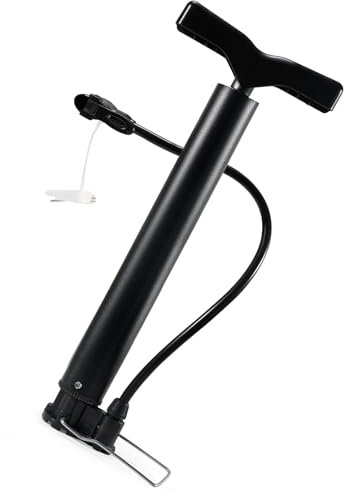 Fahrradluftpumpe 130 PSI Hochdruck Standpumpe mit 3 Ventilen und Ballnadel, Kompatibel mit Presta, Schrader und Dunlop, Für MTB, E-Bike, Motorrad, Fußball und Basketball, Tragbar