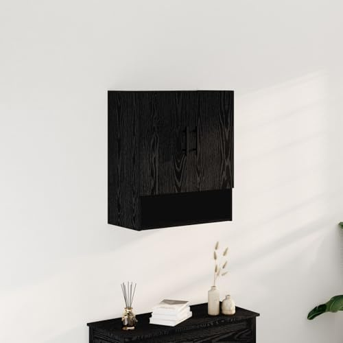 Brokky 862942 Mobile a Muro Nero Rovere 60x31x70 cm Legno ingegnerizzato Pensile da Cucina a Parete,Armadio Sospeso in Legno,Armadietto da Muro Spazioso e Resistente
